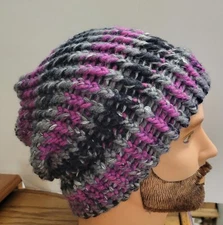 Extra Soft & Warm Black Raspberry Wool Blend Hand Knitted 100% Handmade Slouch