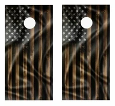 Wavy Rustic American Flag Cornhole Board Wrap LAMINATED Decal Vinyl Sticker 