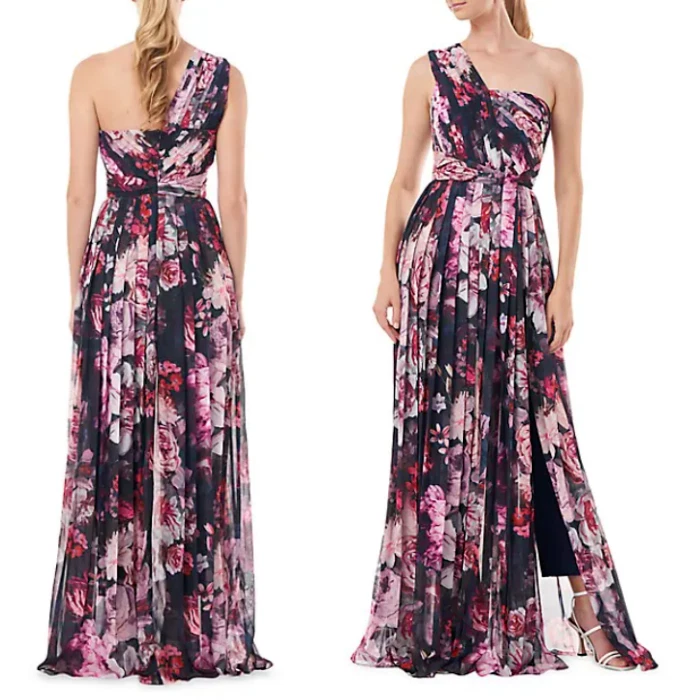 Kay Unger Midnight Blue Multi Layla Floral Walk Thru Jumpsuit Gown Size 4 $498 - Image 2 of 2
