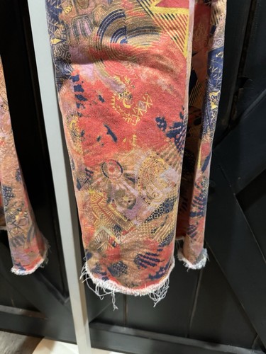 Free People Just Float On Flare Bell Bottom Paisley Boho Hippie Raw Hem Jeans 30 - Picture 5 of 12
