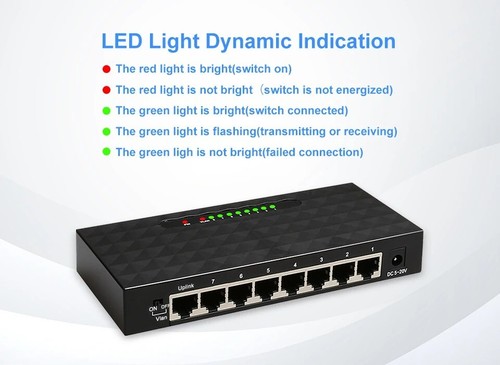 8-Ports 10/100/1000Mbps Unmanaged Ethernet Switch Home Network Hub Plug-and-Play - Picture 9 of 22