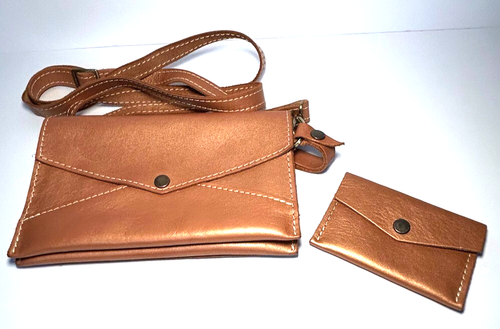 Portland Leather Goods Envelope Convertible Metallic Bronze Crossbody Bag