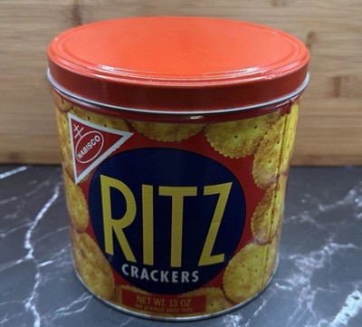 Vtg 1977 Nabisco Ritz Crackers Tin Canister Red Metal Kitchen Advertising Decor
