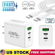 40W Fast Charging USB Type C Charger & Cable For iPhone Samsung Google Motorola 