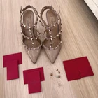VALENTINO GARAVANI Women Rockstud Strap Pumps Leather Heel Size36 US6 Beige
