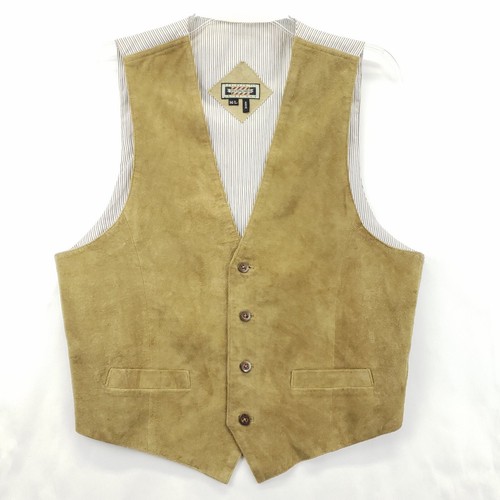 Hunting Horn J Riggings Vest Waistcoat Mens M/L Tan White Leather Pockets V-Neck