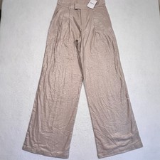 Forever 21 Metallic Linen Blend Wide Leg Pants Taupe Women's Medium 28x33 NWT