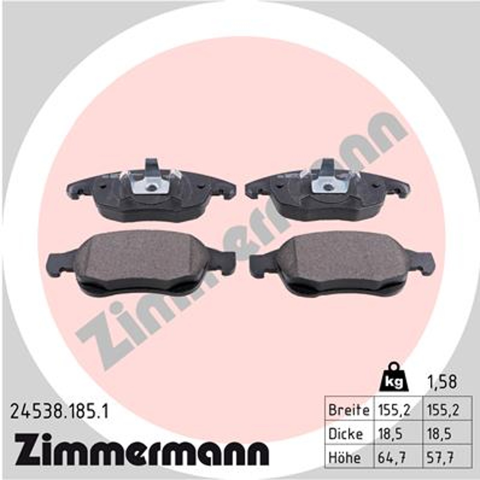 ZIMMERMANN Bremsbelagsatz Scheibenbremse 24538.185.1 für DS CITROËN C4 BERLINGO