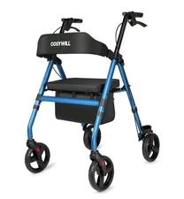 Cosywill Rollator Walker W/ Seat Foldable Mobility Durable Steel Blue 1653R