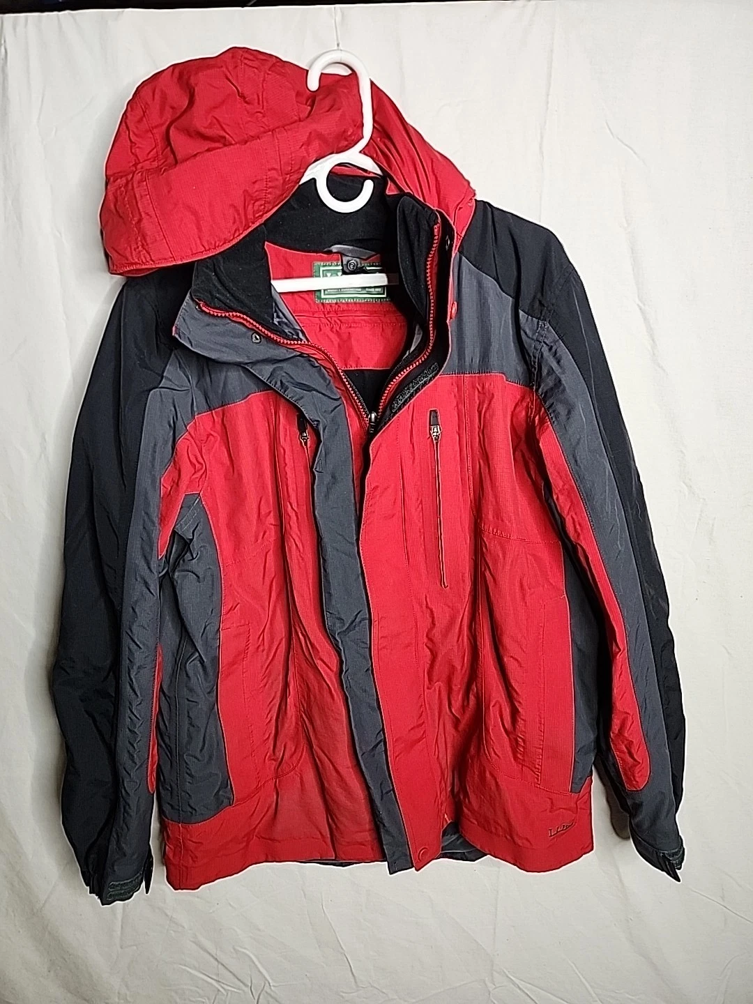 LL Bean Ski Parka Medium Red Gray Full Zip Winter Coat Unisex Read Description