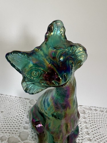 🧡 Vintage Fenton Iridescent Green Winking Alley Cat Glass Figurine 11" 🐾 - Picture 3 of 12