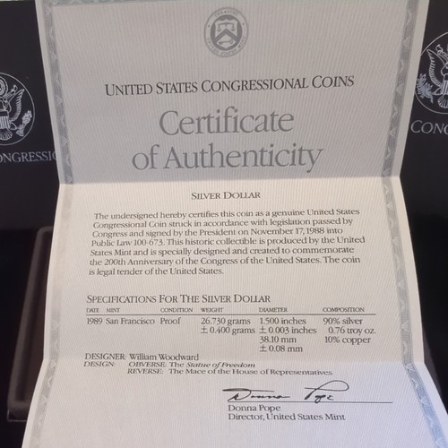 1989 US Congressional Bicentennial Commemorative Silver Dollar - Picture 4 of 4