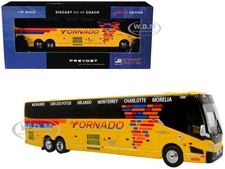 PREVOST H3-45 COACH BUS "TORNADO BUS CO." YELLOW 1/87 BY ICONIC REPLICAS 87-0612