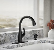 KOHLER Alle Pull-Out Kitchen Faucet Matte Black w/ Soap Dispenser K-R26698-SD-BL