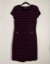 Talbots Women's Shift Dress Sz M/p Red/Blue Striped Short Sleeve Knit Coastal