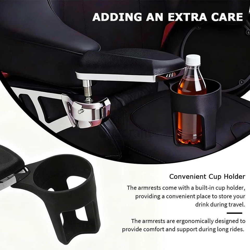 Reposabrazos traseros de pasajero con portavasos para Harley Touring Tri Glide 2014-19 Foto 4 de 4