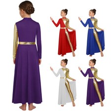 Kids Girls Praise Lyrical Dance Dress Metallic Maxi Liturgical Worship Costume