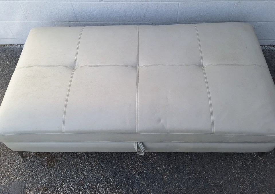 Banco otomano de almacenamiento acolchado gris grande sala de estar dormitorio imitación cuero Foto 2 de 4