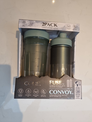 Core Kitchen 2er Pack SICHERUNG Kunststoff Shaker & Konvoy Edelstahl Flasche Grün