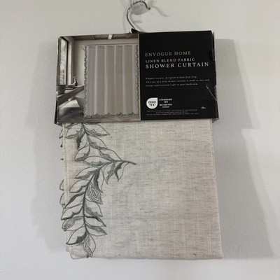 Envogue Home Shower Curtain Featuring Intricate Vine Embroidery Linen OKEO TEX