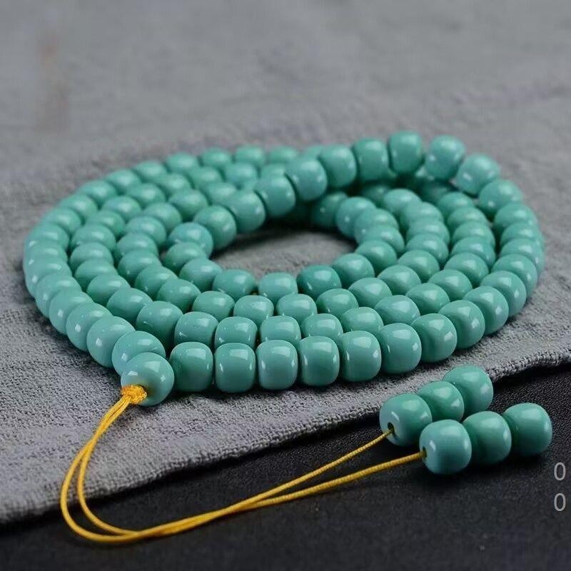 9 mm Natural Turquoise Old Style Bead 108 Necklace Pendant Chain Unisex Jewelry