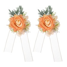 2 Pcs Light Orange Flower Wrist Corsage Bracelets, Homecoming Corsage Wristlet