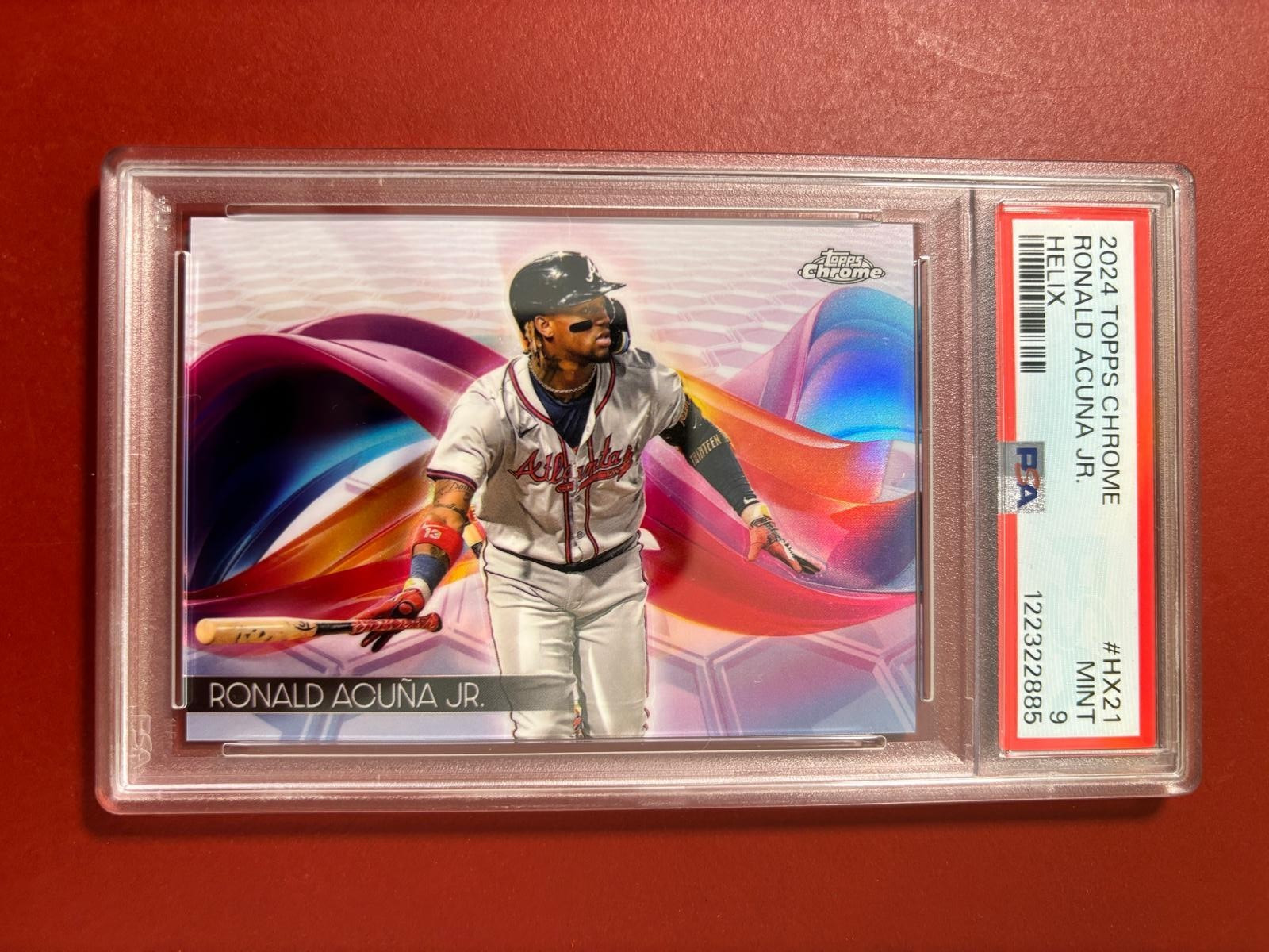 Ronald Acuna Jr. #HX-21 Baseball Cards 2024 Topps Chrome Helix trading card — raw and PSA graded price guide