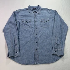 NWOT J Peterman Shirt Mens Large Blue Denim Button Up Lightweight Minimalist