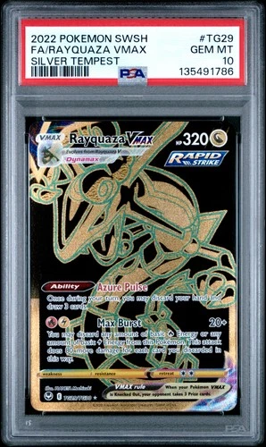 2022 POKEMON SWORD & SHIELD SILVER TEMPEST #TG29 FULL ART/RAYQUAZA VMAX PSA 10