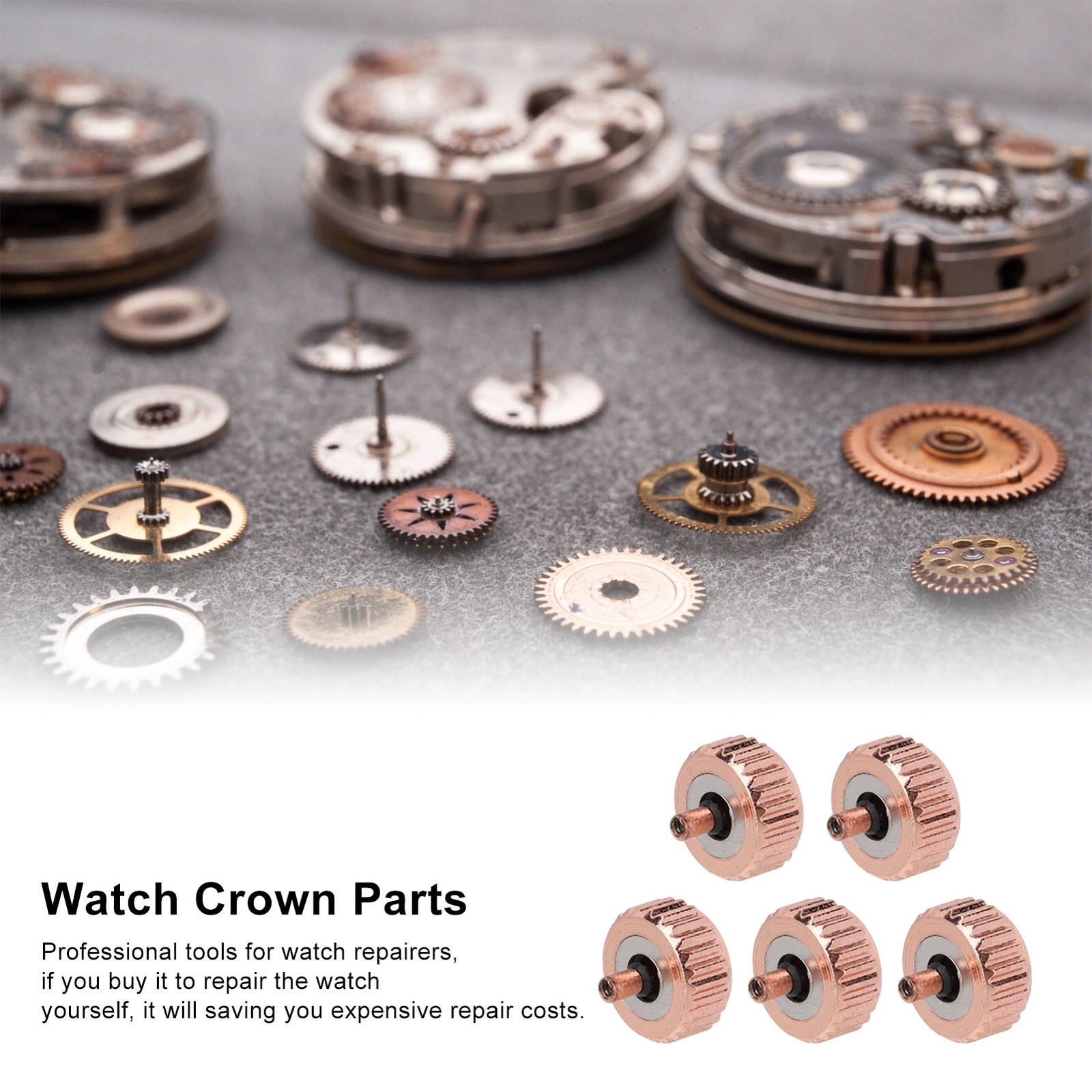 5pcs Quartz Mechanical Watch Crown Spare Parts Steel Watch Head Replacement Acce