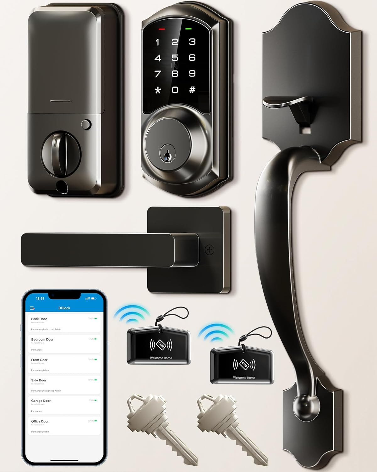VE06-H Smart Front Door Lock Set, App Control, Keyless Entry Deadbolt with Le...