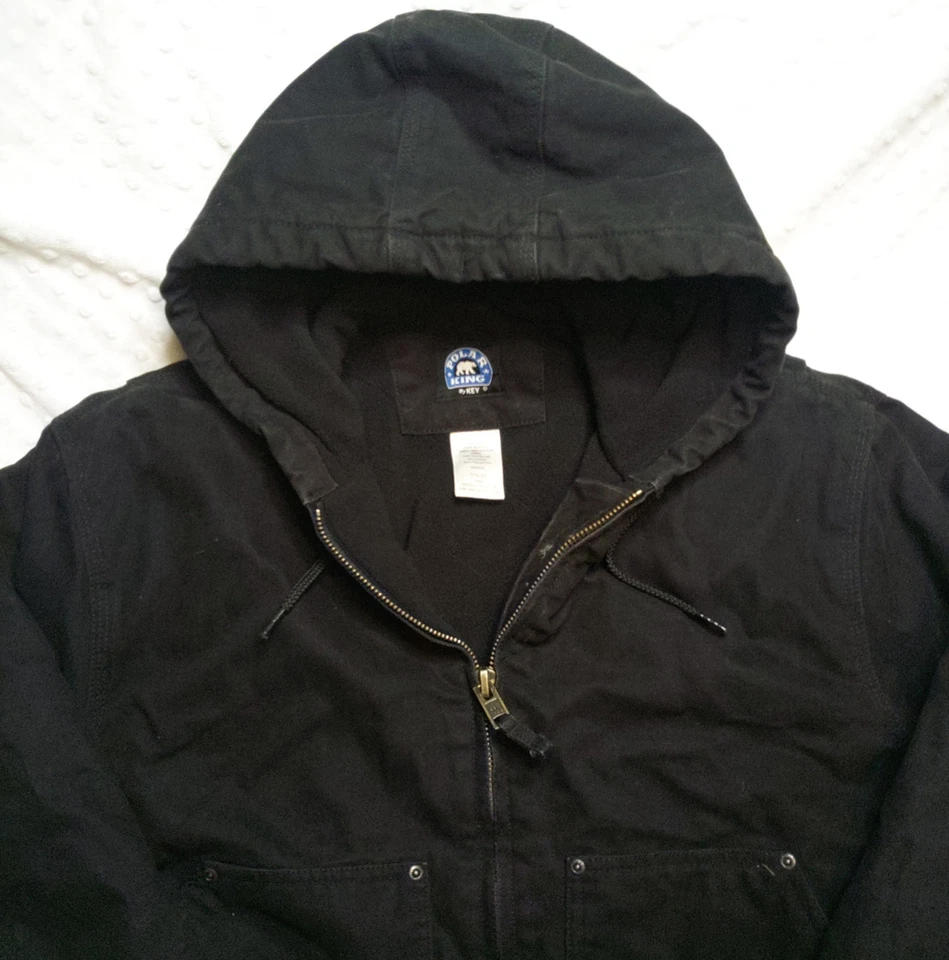 Chaqueta con Capucha De Colección Años 90 Negra Lona Talla Mediana Regular Polar Llave King Estilo Carhartt Foto 4 de 4