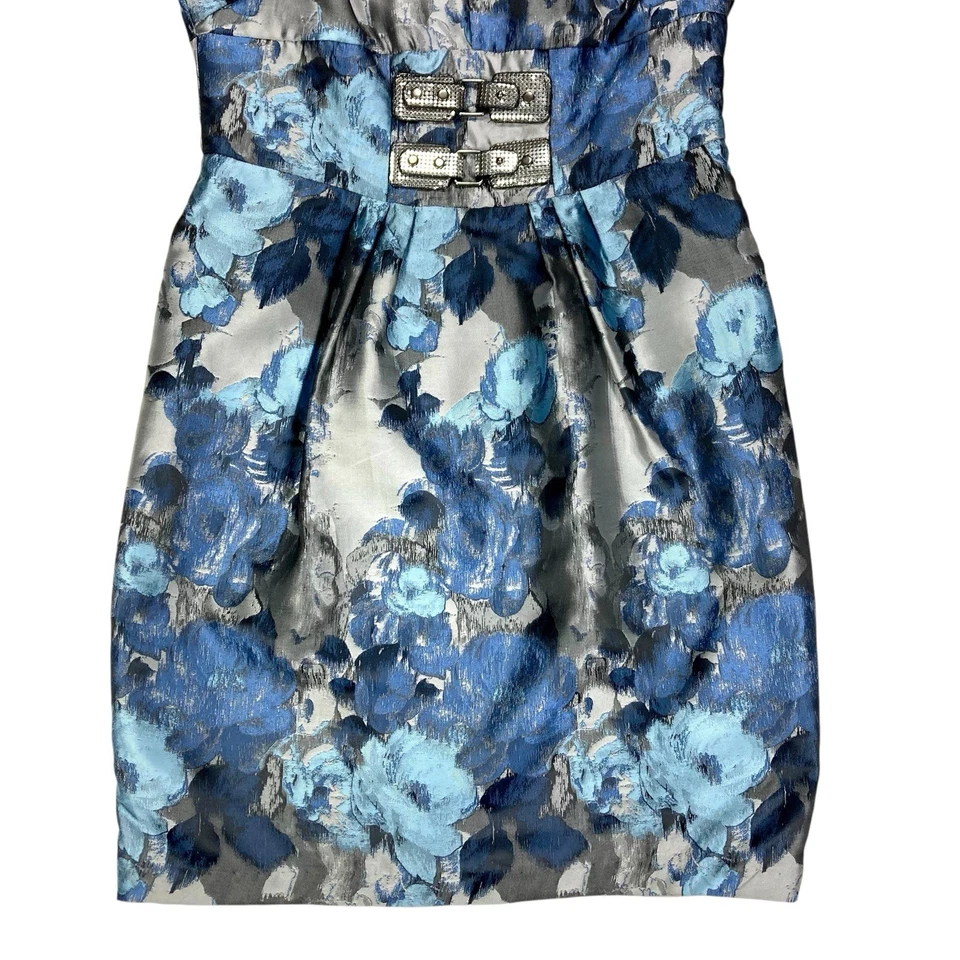 Vestido Eva Franco Mujer 10 Azul Floral Acentos Metálicos Ropa de Noche Formal Fiesta Foto 4 de 4