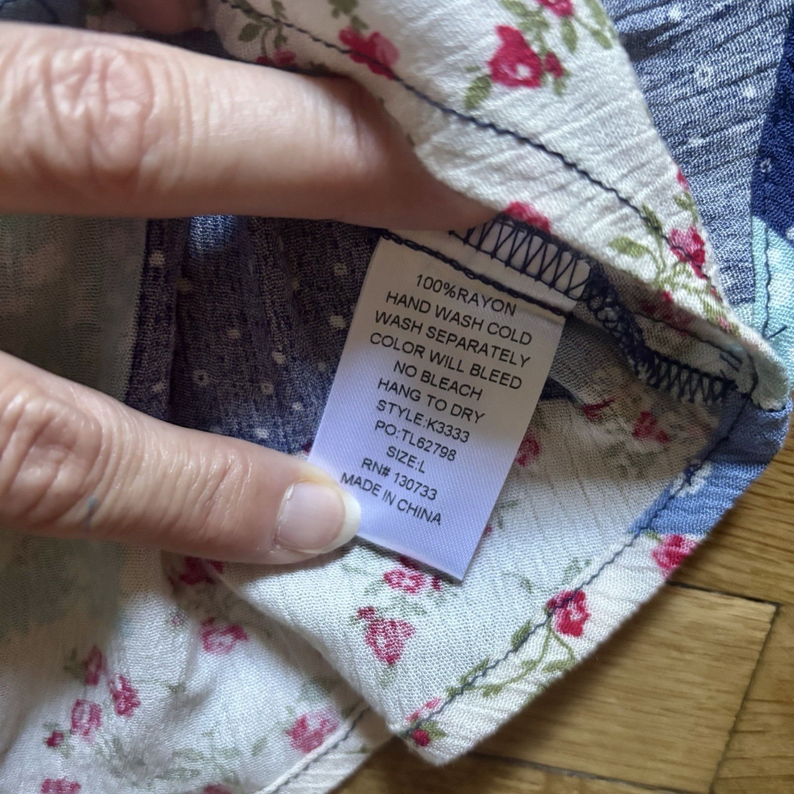 Patchwork Pattern Top Blue Floral Cottage Print W… - image 4