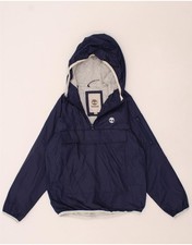 TIMBERLAND Boys Graphic Hooded Anorak Jacket 9-10 Years Navy Blue CD18