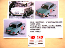 RS068 DECAL ReStart 1/43 NSU PRINZ BEHRA n°192 RALLYE MONTE CARLO 1963 NOREV