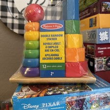 Melissa  Doug Solid Wood Double Stacker Assorted Bright Colors 12 Pieces Ages 2