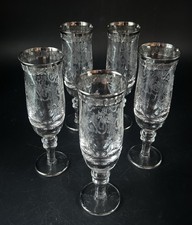 Muranoglas Sektgläser; Murano Medici; Platinrand Ätzgravur Dekoration; 5 Stck