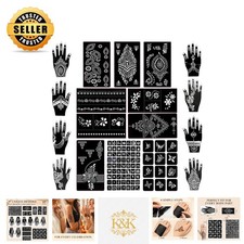 Versatile Henna Stencil Kit - 18 Sheets of Water-Resistant Mehndi Templates