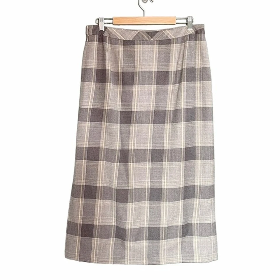 Falda de lana Pendleton vintage gris y amarilla a cuadros recta midi para mujer talla 14” Foto 3 de 4