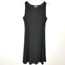Sympli Canada Trapeze Swing Tank Dress Sz 12 Black Midi  A Line Jersey Lagenlook