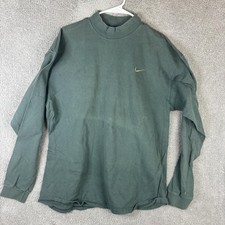 Vintage Nike Shirt Mens XL Green Long Sleeve Mock Neck Swoosh Made USA 90s Tee