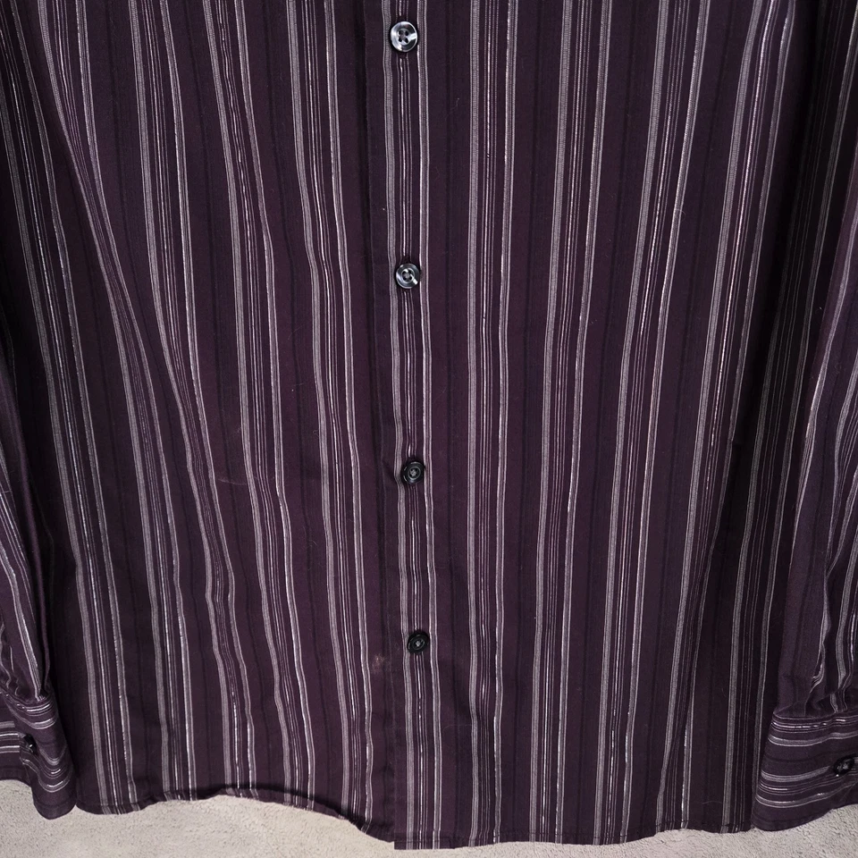 Concepts Claiborne Metallic Silver Striped Shirt Mens XL Purple Western Evening - Image 3 of 4