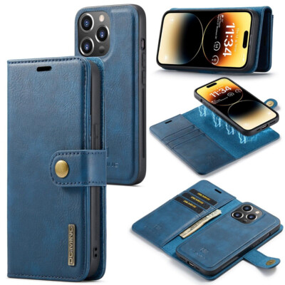 Blue iPhone 14 Pro DG.Ming Multi Card Wallet Detachable Magnetic Case