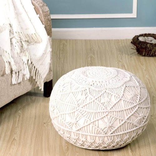 LR Home Pouf 16"x20"x16" Natural Upholstered Bohemian Cotton Portable Indoor - Picture 4 of 7