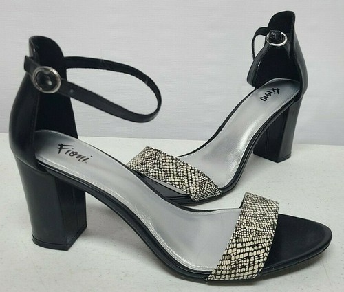 Fioni Womens Size 9.5 Black Pumps Ankle Strap 3.5" Block Heel Open Toe