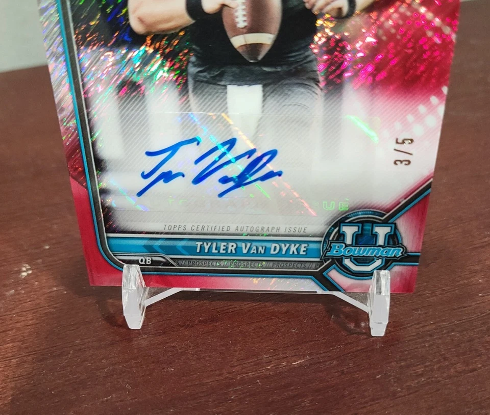 2021-22 Bowman U Chrome Tyler Van Dyke 1st Auto 3/5 Red Shimmer Miami Hurricanes - Image 4 of 4