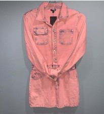 Fashion Nova Small Pink Blue Hopes Are High Long Sleeve Denim Mini Dress NWT