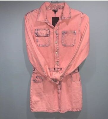 long sleeve pink denim dress Pink Denim Shirt Dress Women Girls Cute 3/4 Lantern Sleeve Button Down Tiered Babydoll Casual Loose Tunic Jean Short Dress-Pink|L at Amazon Women's Clothing store