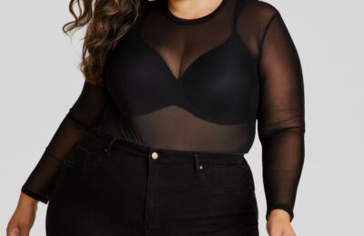 Nina Parker Women Black Trendy Sheer Mesh Top Plus Size 0X